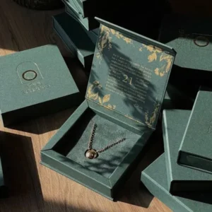 Close-up of Magnetic Gift Boxes with embossed logo finish