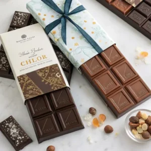 Custom printed chocolate bar boxes with logo for boutique chocolate brands