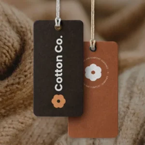 Branded hang tags for clothing with logo and custom design options