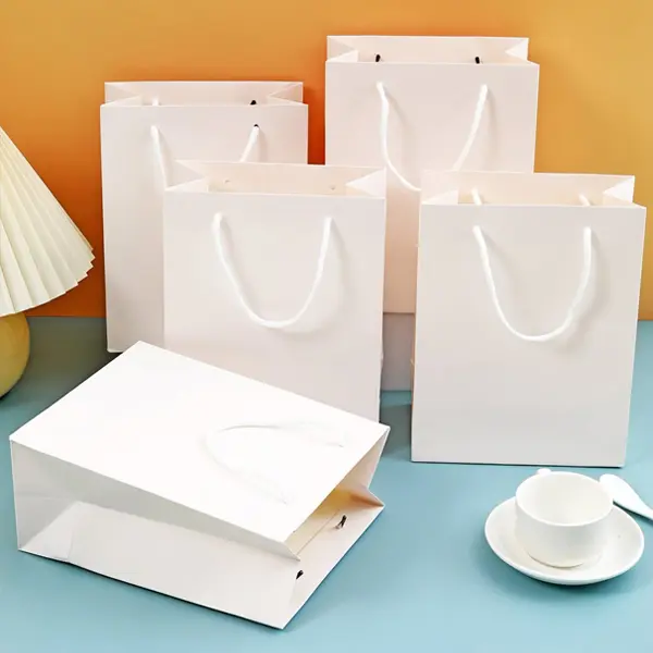 White Paper Bags printed logo shopping packaging – BoxBaba