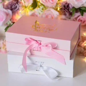 Close-up of Birthday Gift Boxes with printed logo details
