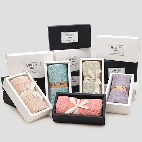 Custom towel packaging boxes for bath linens, spa products, and retail brands