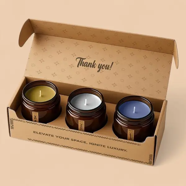 Close-up of Candle Shipping Boxes with printed logo