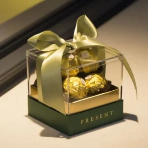 Close-up of Custom Clear Lid Gift Boxes with printed logo