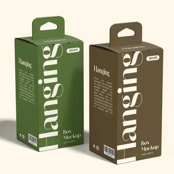 Hanging tab boxes for retail display with custom logo printing