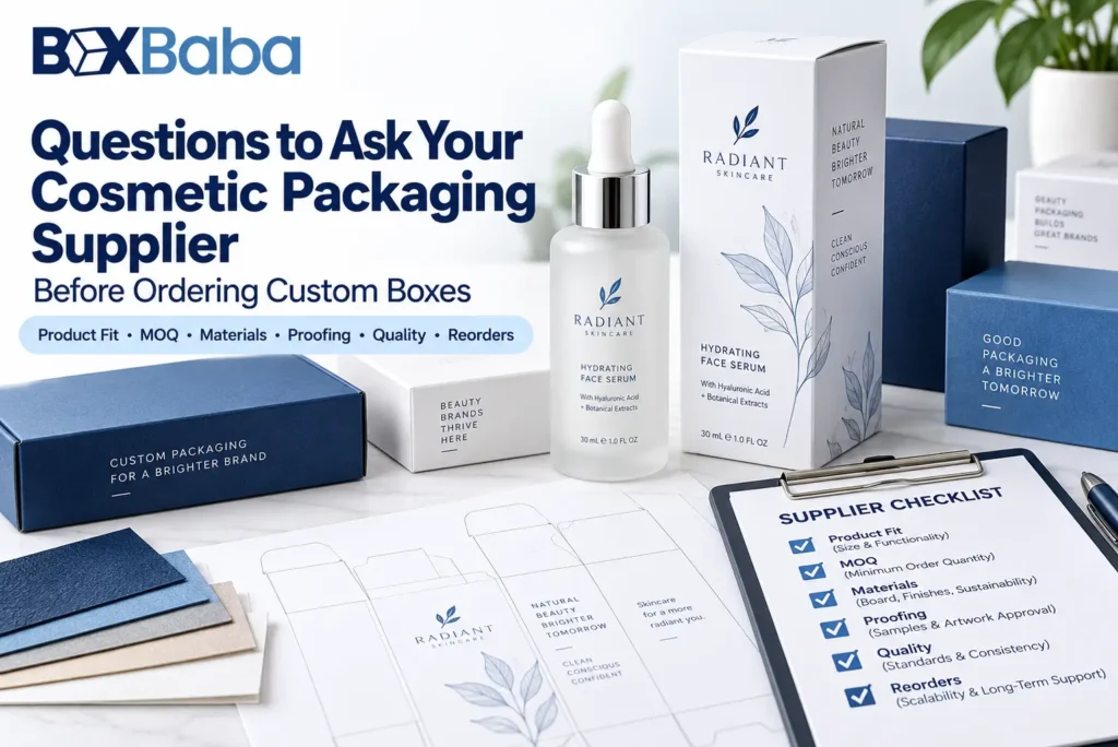 Questions to ask a cosmetic packaging supplier about product fit, MOQ, materials, proofing, quality and reorders