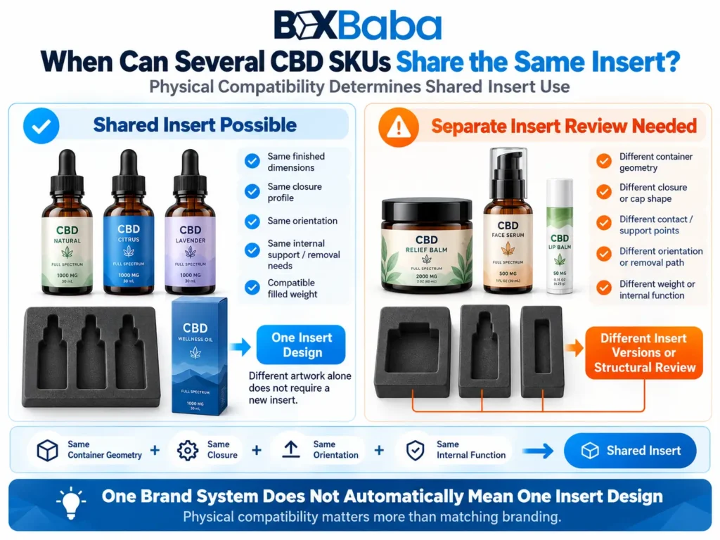 CBD packaging diagram comparing finished product dimensions insert geometry completed insert footprint internal carton dimensions and external box dimensions