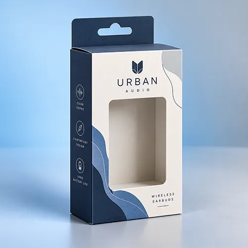 Custom printed five panel hanger boxes for branded product presentation