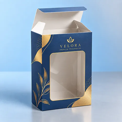 Custom printed tuck end window boxes for branded product presentation